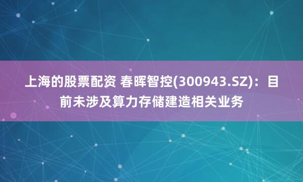 上海的股票配资 春晖智控(300943.SZ)：目前未涉及算力存储建造相关业务